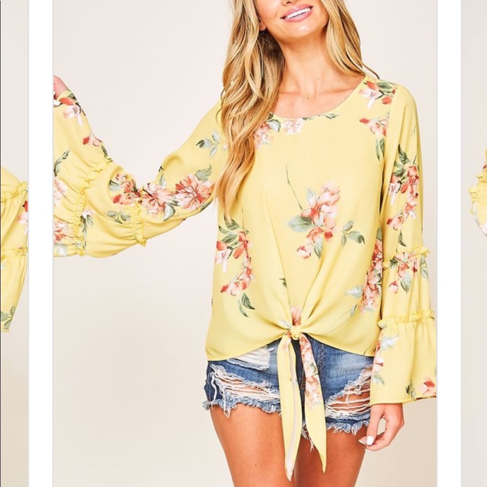 Peach Love California Yellow Floral Tie-Front Top - Picture 6 of 9